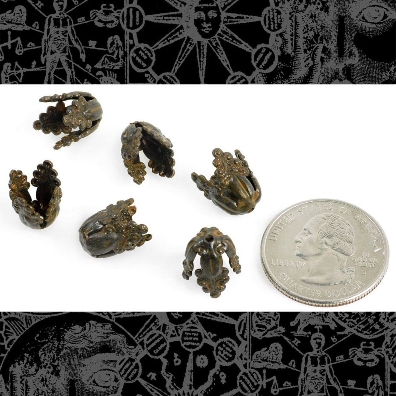 Chocolate Brown Plated Brass Pointed Gothic Bead Caps- Set of Six - RB-BC18